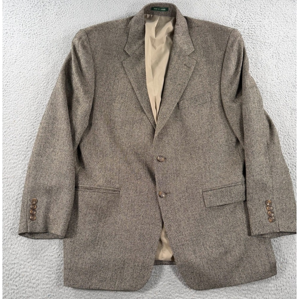 Ralph Lauren Blazer Men 44R Brown Herringbone Wool Coat 2 Button Preppy
